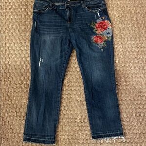 KUT Floral Embroidered Blue Jeans